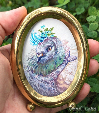 Fancy Pigeon Lady, Original Framed Artwork by Talenshi