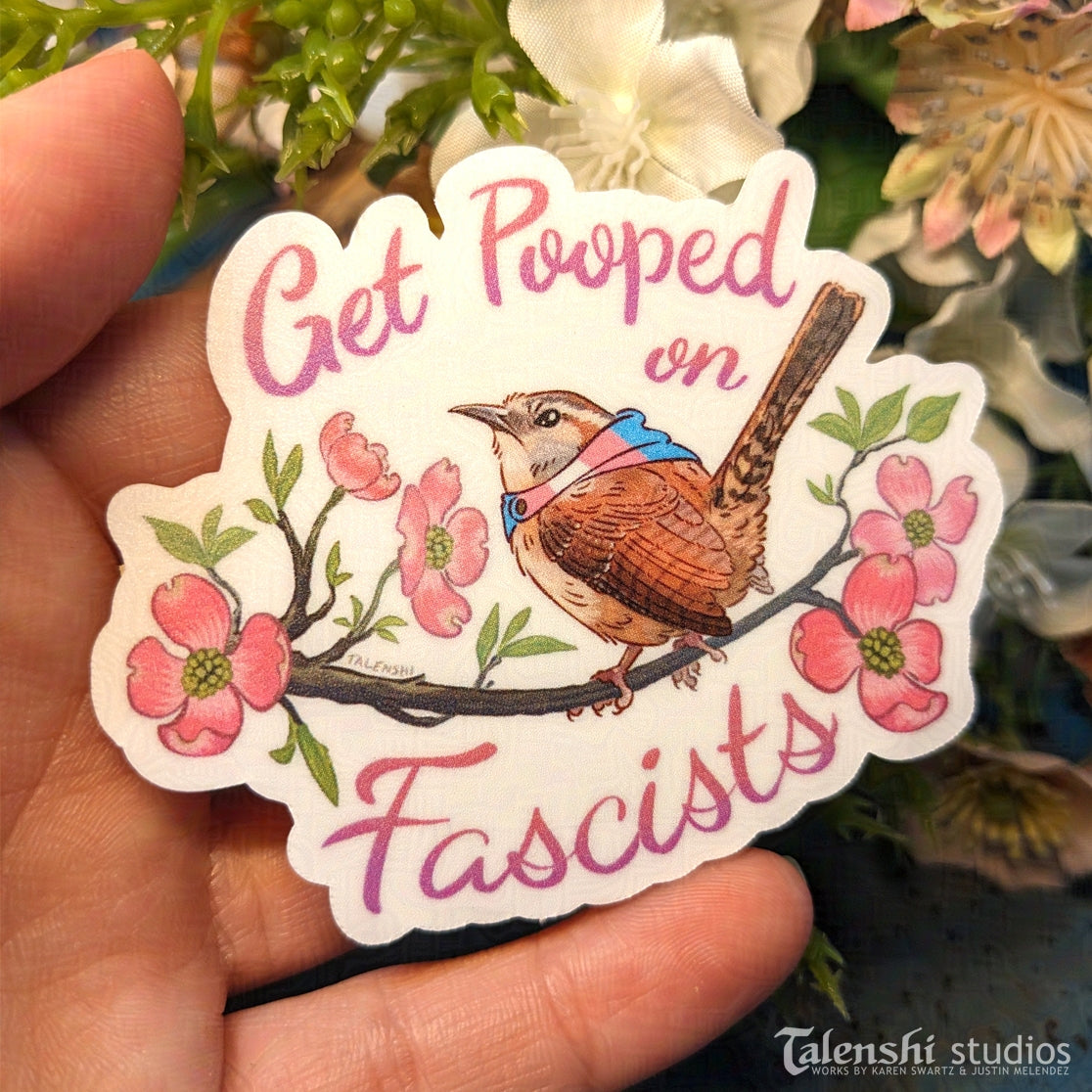 2.5" - 3" Anti-Fascist Wren Vinyl Sticker (Pride Version)