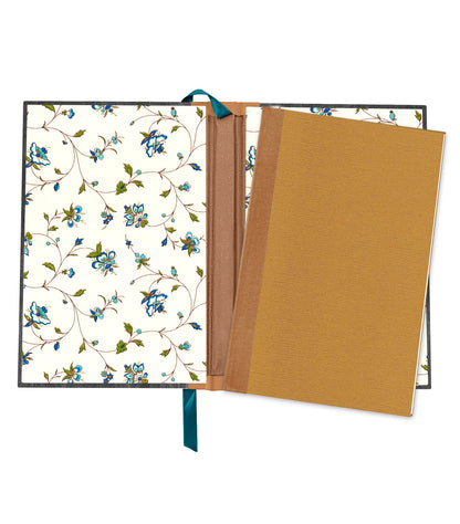 Blooming Lotus Magnetic Wooden Journal, Black & Teal