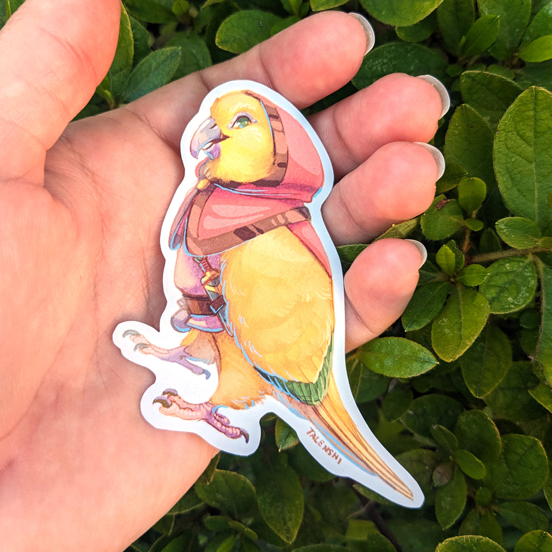 Golden conure in a cloak, 3.5" waterproof vinyl sticker by Talenshi 