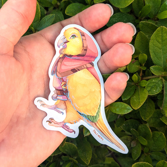 Golden conure in a cloak, 3.5" waterproof vinyl sticker by Talenshi 