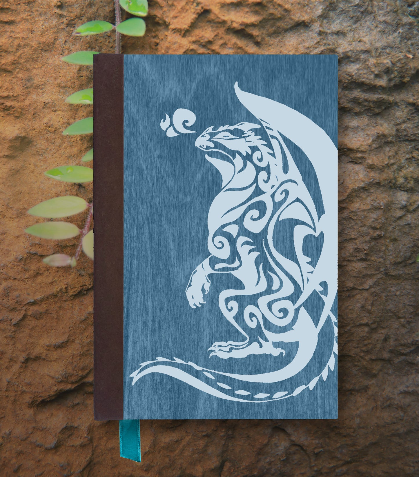 Gazing Dragon Magnetic Wooden Journal, Blue & Gray