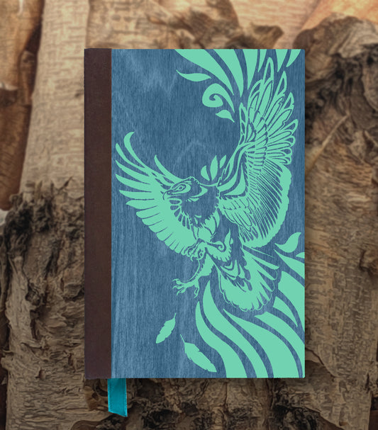 Soaring Eagle Magnetic Wooden Journal, Blue & Teal