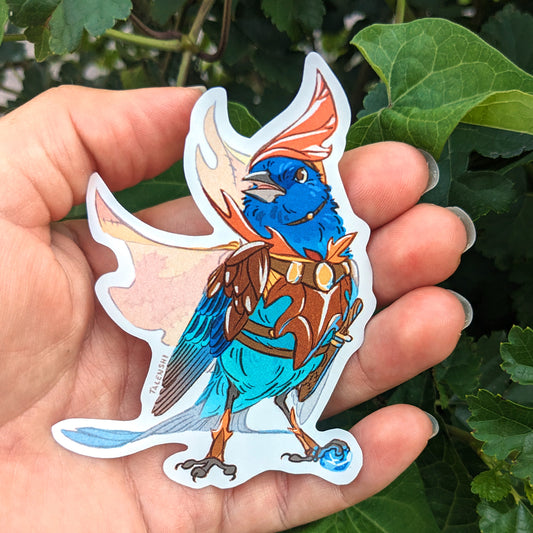 3.5" Waterproof Vinyl Sticker, Armored Indigo Bunting with a chunk of Blue, by Talenshi 