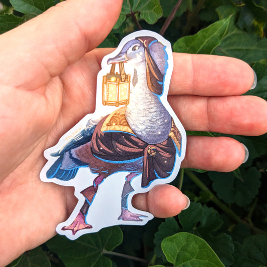 Orinoco Goose in a cloak with a lantern, 3.5" waterproof vinyl sticker by Talenshi 