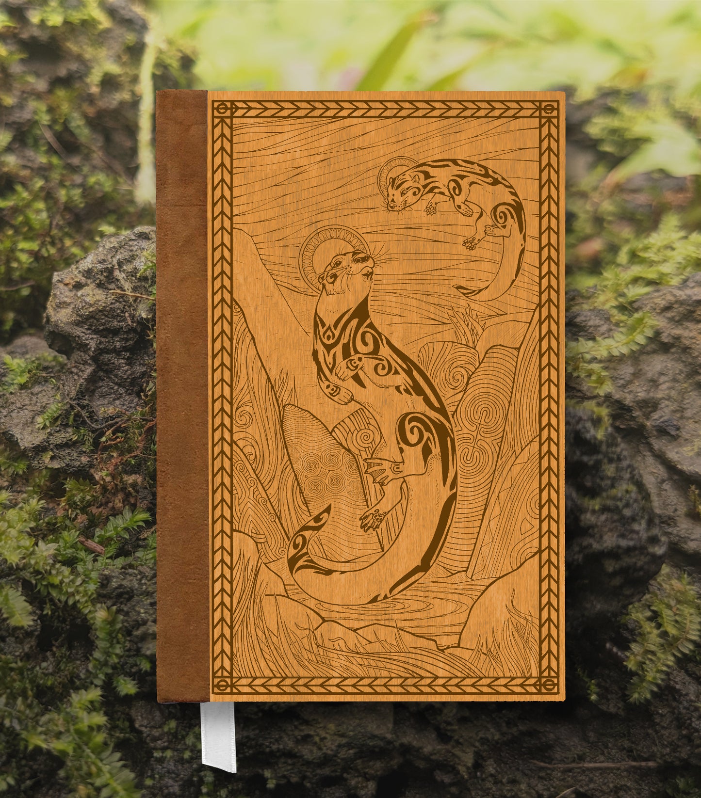 Spiritual Otters Magnetic Wooden Journal, Honey & Tan