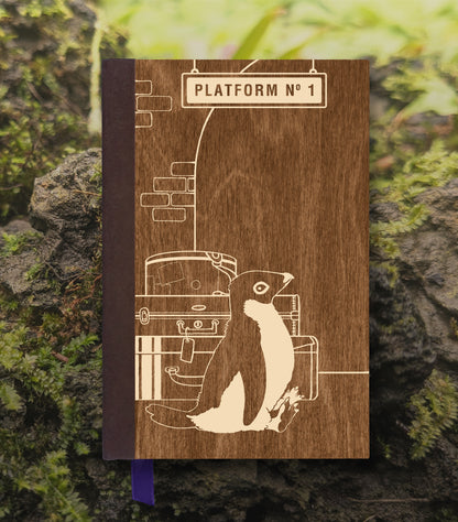 Traveling Penguin Magnetic Wooden Journal, Brown & Cream