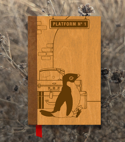 Traveling Penguin Magnetic Wooden Journal, Honey & Tan