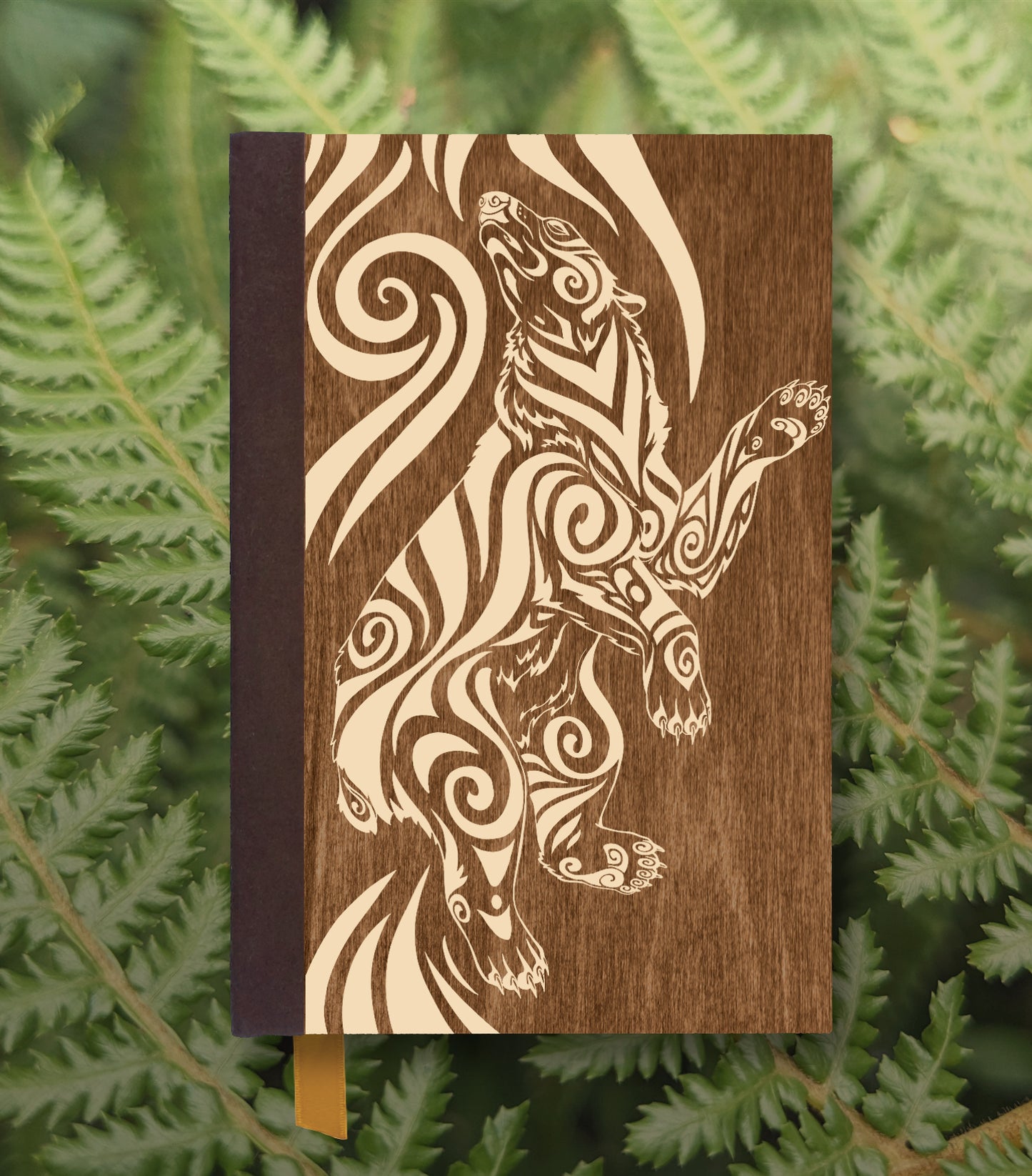 Diving Polar Bear Magnetic Wooden Journal, Brown & Cream