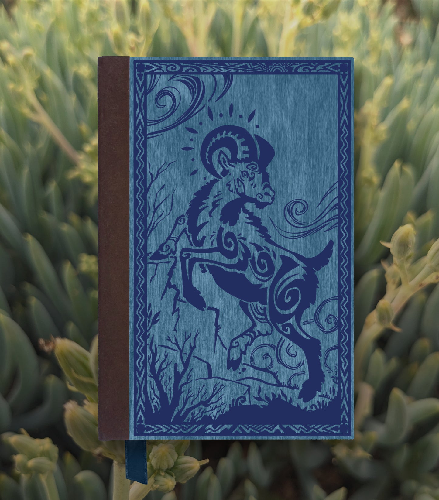 Bounding Ram Magnetic Wooden Journal, Blue & Navy