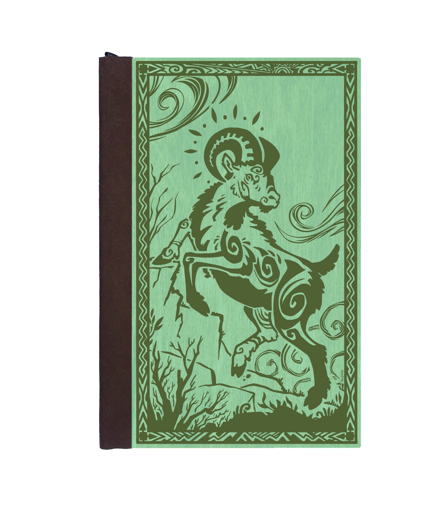 Bounding Ram Magnetic Wooden Journal, Jade & Olive