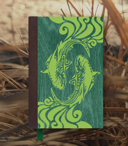 Spiraling Sharks Magnetic Wooden Journal, Green & Lime