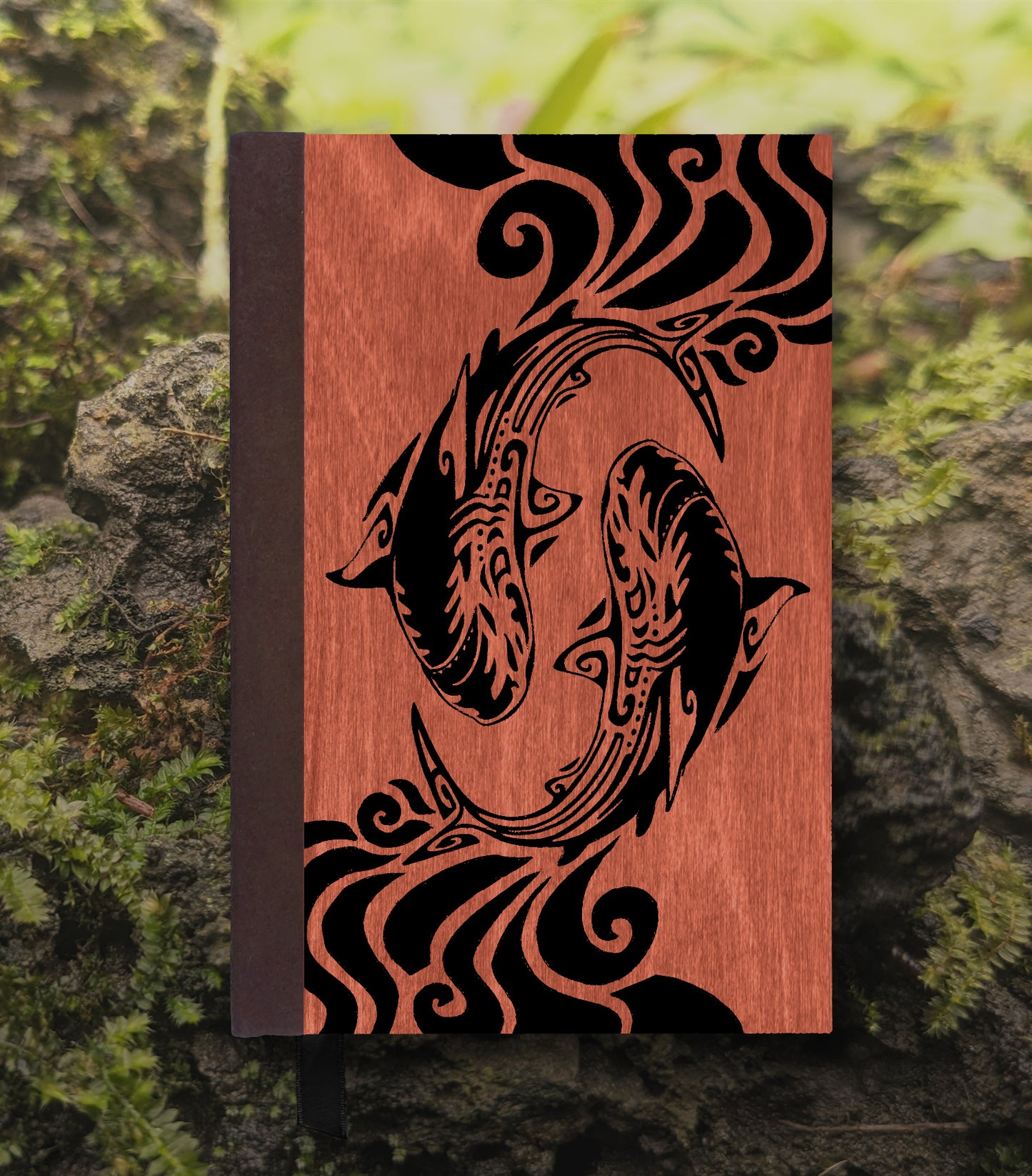 Spiraling Sharks Magnetic Wooden Journal, Red & Black