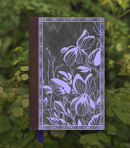 Violet Fields Magnetic Wooden Journal, Black & Lavender