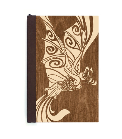 Cheerful Bat Magnetic Wooden Journal, Brown & Cream