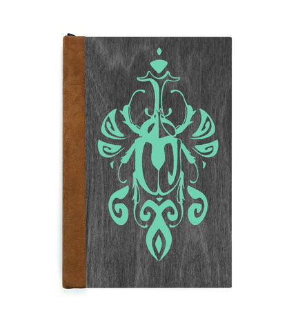 Scarabesque Beetle Magnetic Wooden Journal, Black & Teal