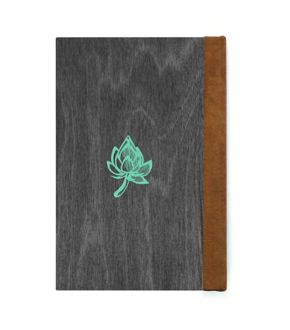 Blooming Lotus Magnetic Wooden Journal, Black & Teal