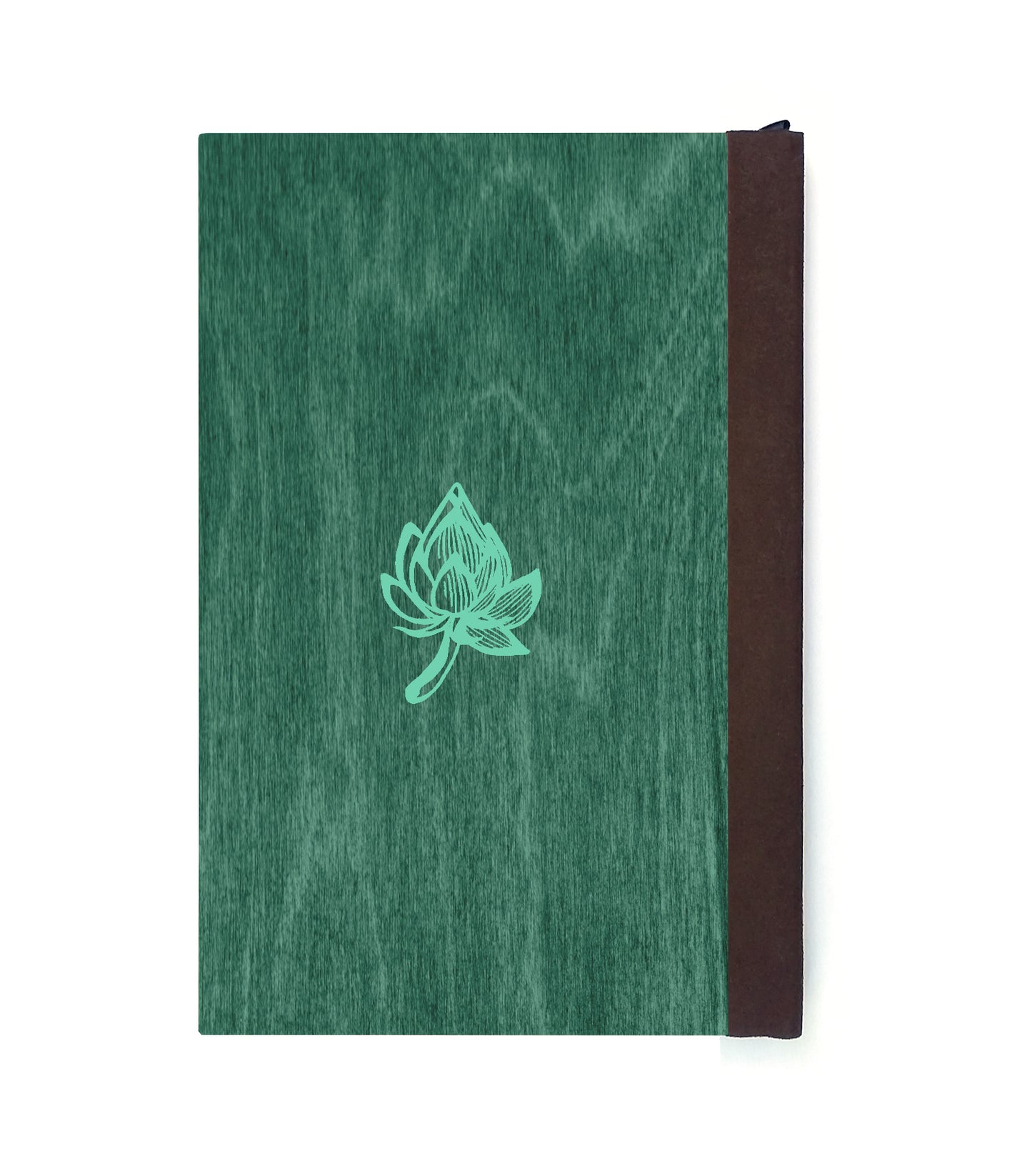 Blooming Lotus Magnetic Wooden Journal, Green & Teal