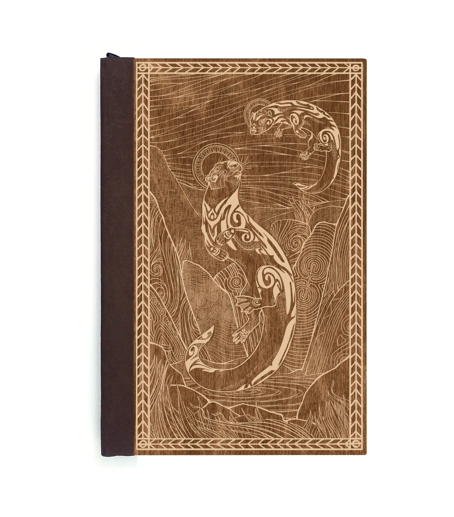 Spiritual Otters Magnetic Wooden Journal, Brown & Cream