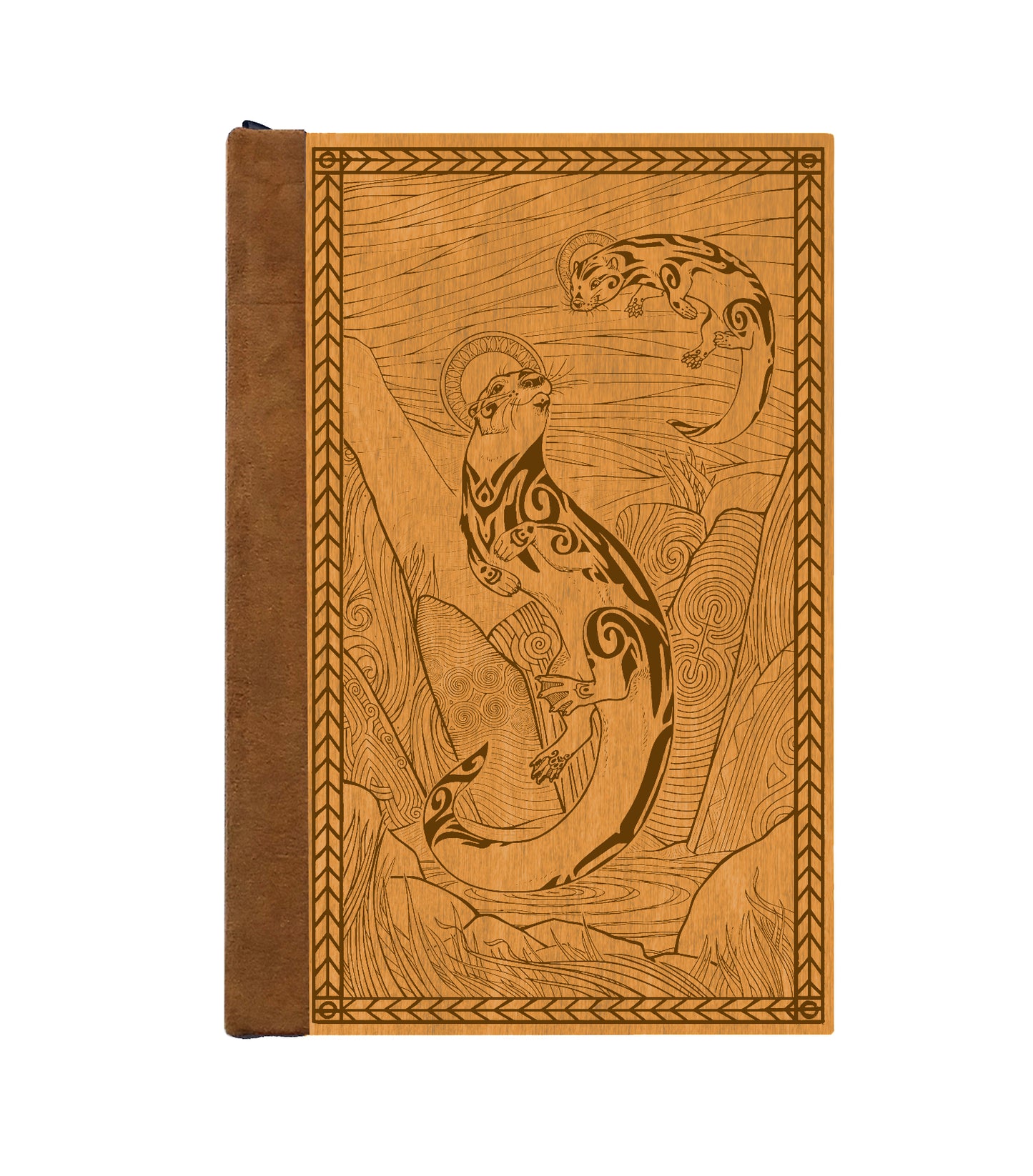 Spiritual Otters Magnetic Wooden Journal, Honey & Tan
