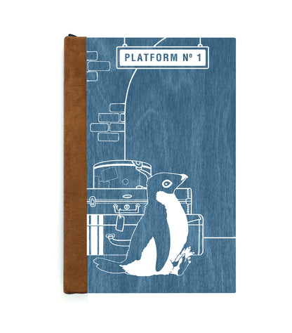 Traveling Penguin Magnetic Wooden Journal, Blue & White