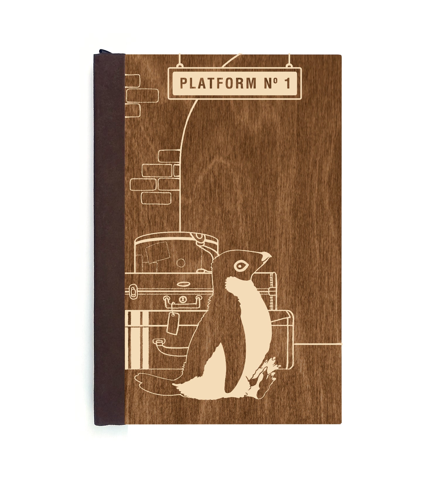 Traveling Penguin Magnetic Wooden Journal, Brown & Cream