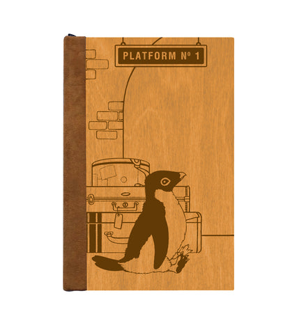 Traveling Penguin Magnetic Wooden Journal, Honey & Tan