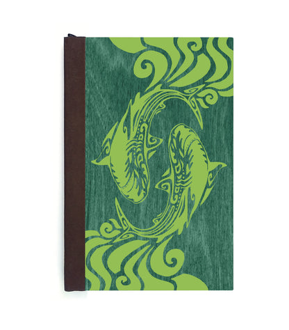 Spiraling Sharks Magnetic Wooden Journal, Green & Lime