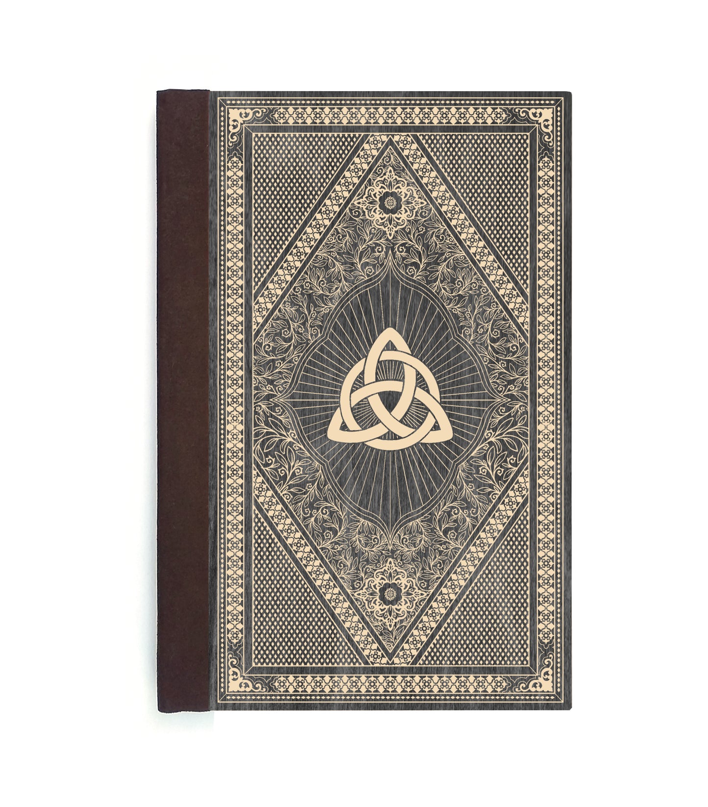 Triquetra Spellbook Magnetic Wooden Journal, Black & Cream