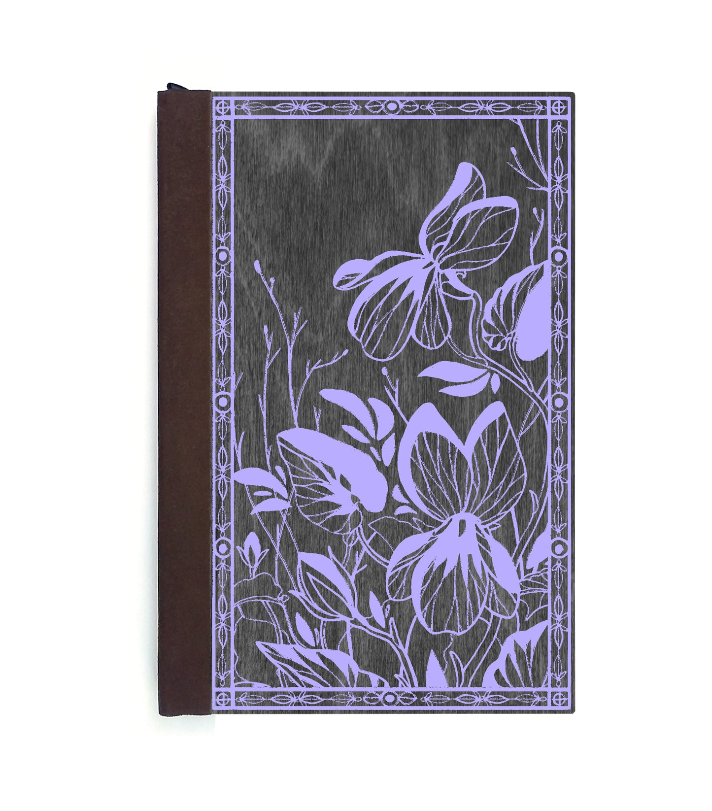 Violet Fields Magnetic Wooden Journal, Black & Lavender