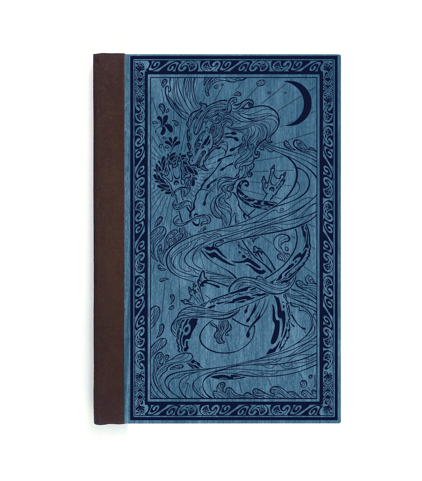 Water Dragon Magnetic Wooden Journal, Blue & Navy