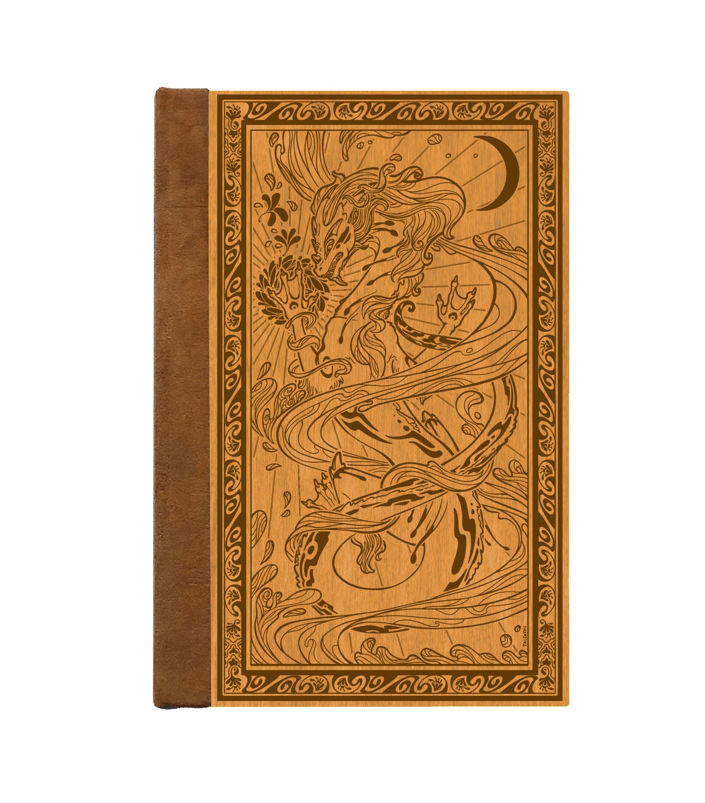 Water Dragon Magnetic Wooden Journal, Honey & Tan