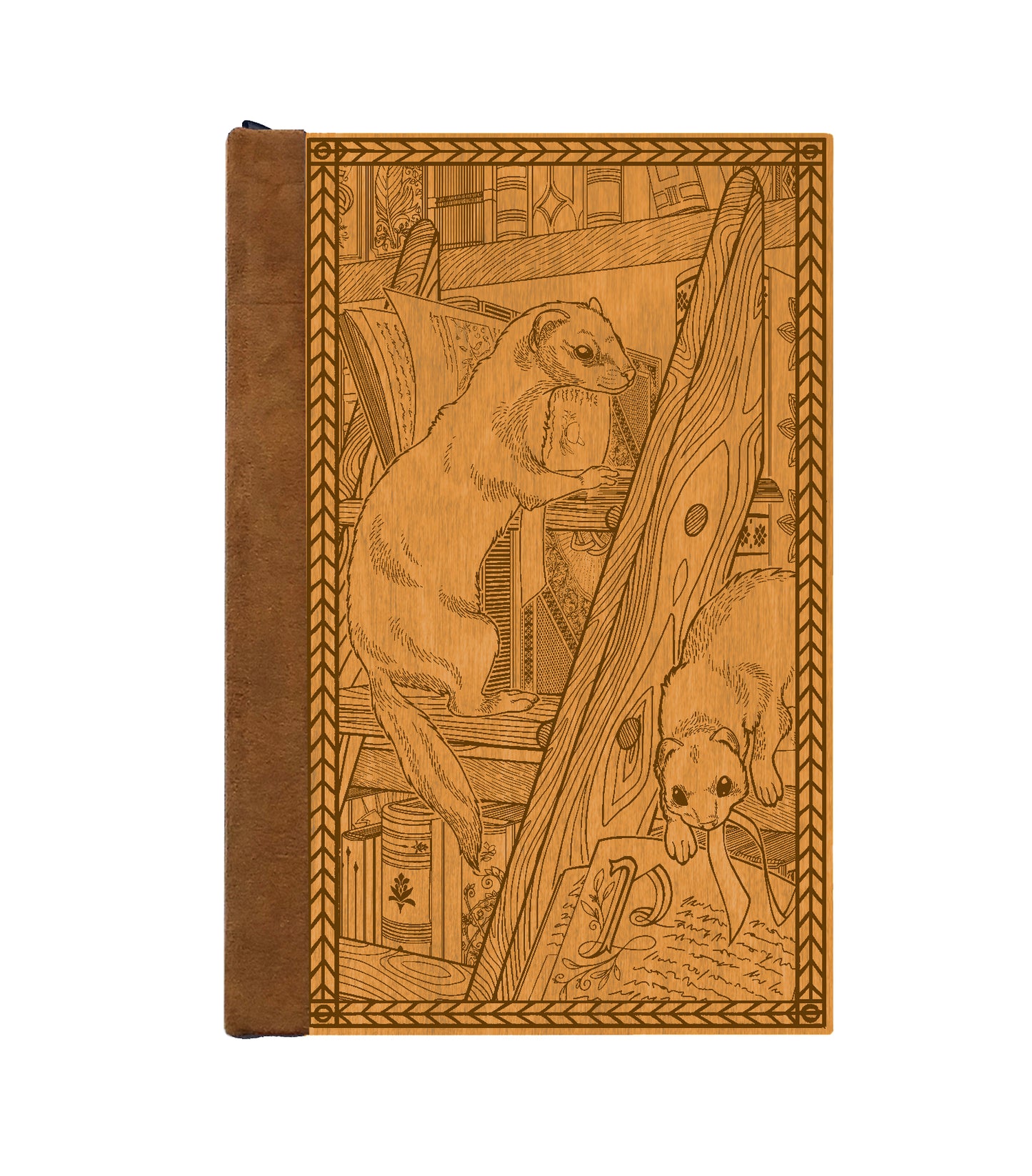 Library Weasels Magnetic Wooden Journal, Honey & Tan